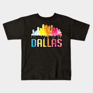 Dallas Texas Retro Watercolor Skyline Art Souvenir Gift Tank Top.png Kids T-Shirt